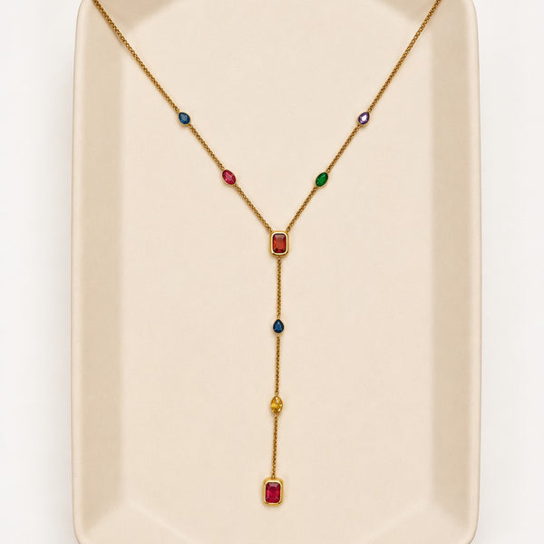18K STAINLESS STEEL RAINBOW CRYSTAL Y NECKLACE | 40NK9763