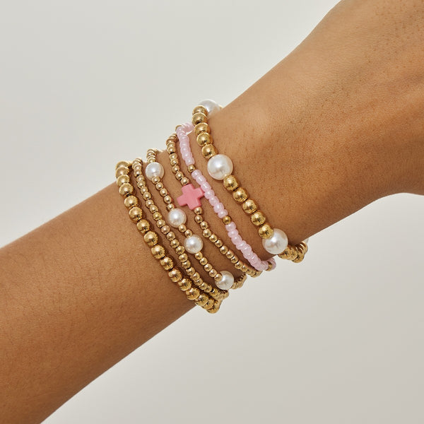 MULTI BALL PEARL BEAD CROSS STRETCHABLE BRACELET | 40B5271