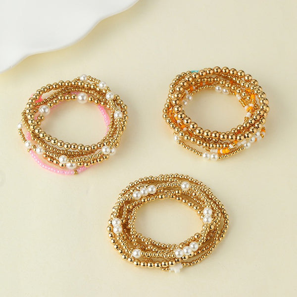 MULTI BALL PEARL BEAD CROSS STRETCHABLE BRACELET | 40B5271