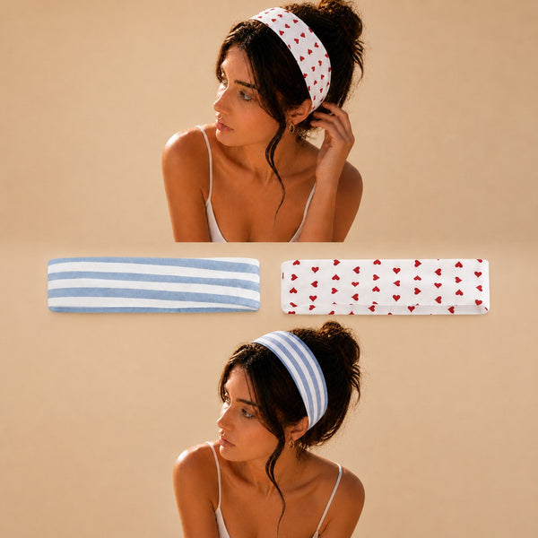 Stripe Heart Printed Yoga Headband 2-pc Set| 40HWP601-Pack 2