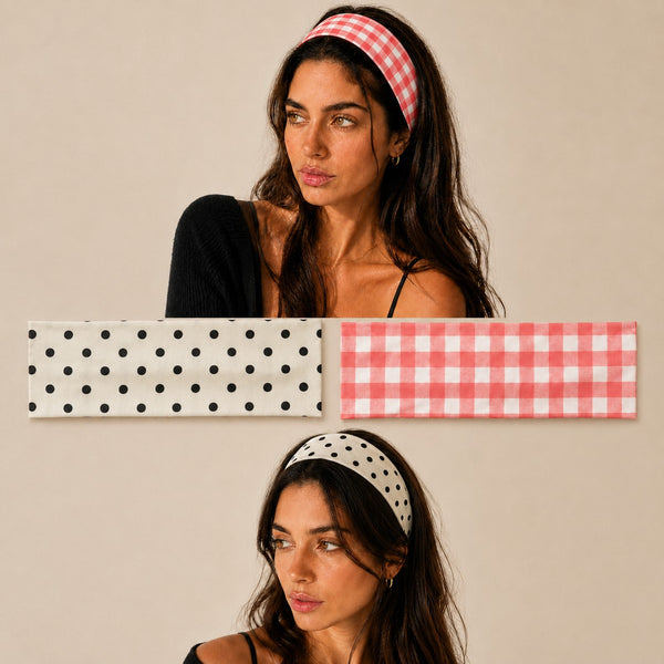 Red Gingham & Black Polka Dot Headband 2-pc Set| 40HWP604