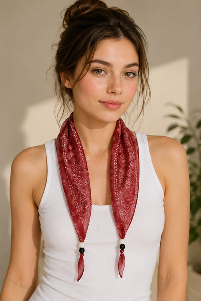 Paisley Beaded skinny Scarf Necklace | 40NK9801