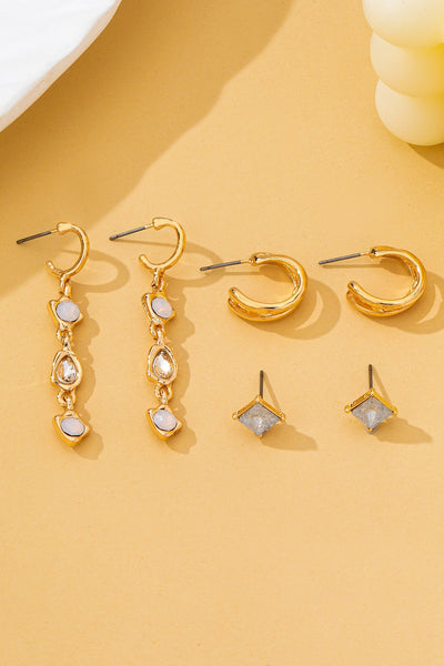 White Opal Crystal Huggie Earring Trio Set | 80E62868