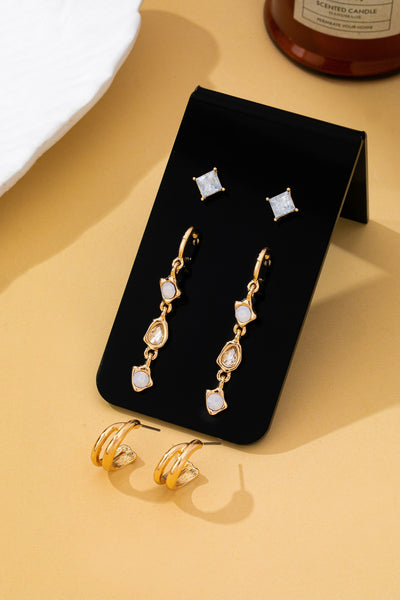 White Opal Crystal Huggie Earring Trio Set | 80E62868