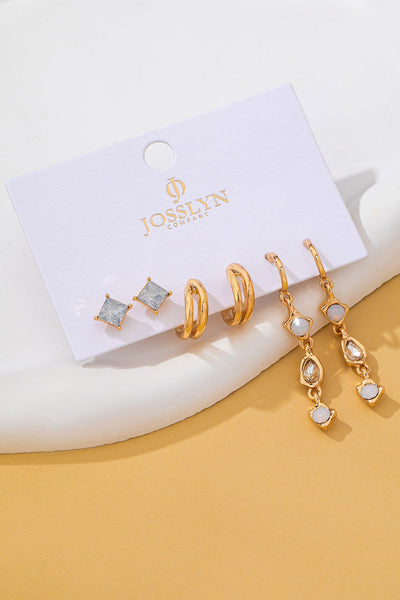 White Opal Crystal Huggie Earring Trio Set | 80E62868