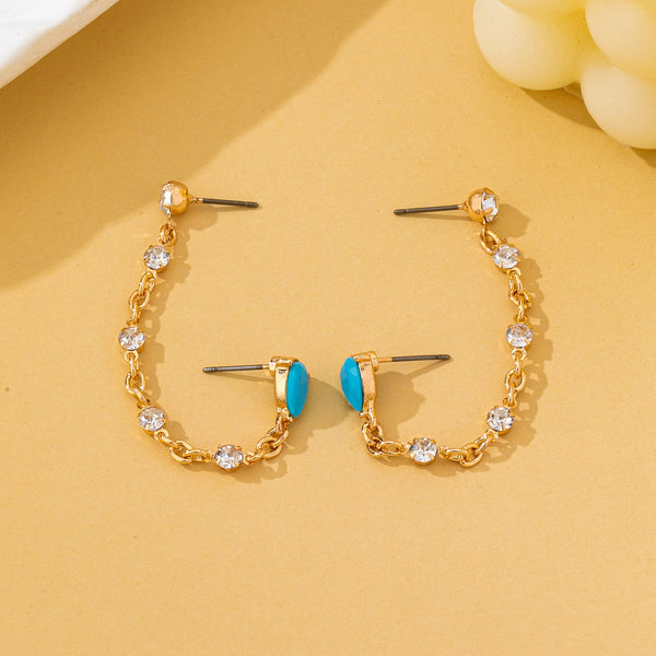 Turquoise Crystal Chain Loop Earrings | 80E62936