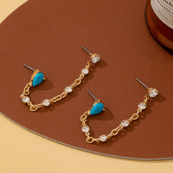 Turquoise Crystal Chain Loop Earrings | 80E62936