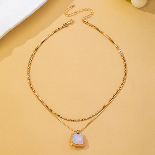 Layered Square Opal Pendant Necklace | 80N93582