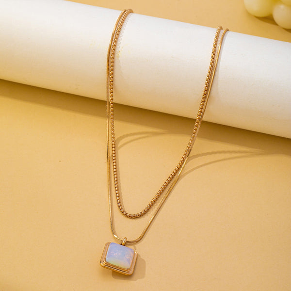 Layered Square Opal Pendant Necklace | 80N93582