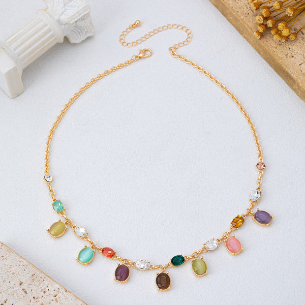 Multi-Color Oval Cat's Eye & Crystal Necklace | 80N93581