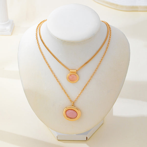 Double Layer Dusty Rose Stone Necklace Set | 80N93576