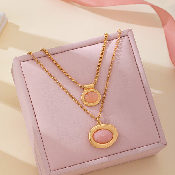 Double Layer Dusty Rose Stone Necklace Set | 80N93576