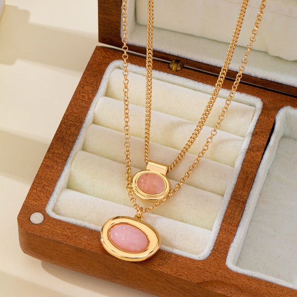 Double Layer Dusty Rose Stone Necklace Set | 80N93576