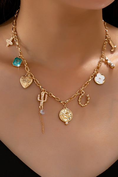 Western Boot Catus Flower Stone Charm Necklace | 80N93595
