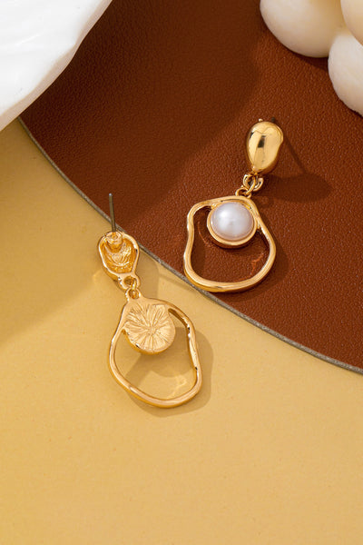 Abstract Molten Gold Pearl Drop Earrings | 80E62955
