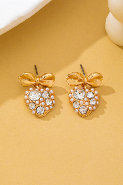 Romantic Crystal Pearl Bow Dangle Earrings | 80E62995