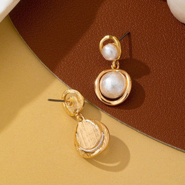 Organic Gold Ring Freshwater Pearl Drop Earrings | 80E62953