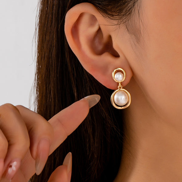 Organic Gold Ring Freshwater Pearl Drop Earrings | 80E62953