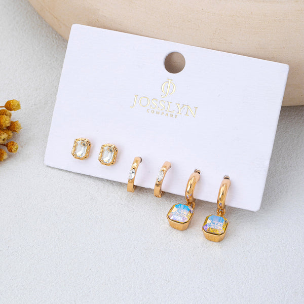 Whimsical Crystal Glass Huggie & Stud Earring Set | 80E63007