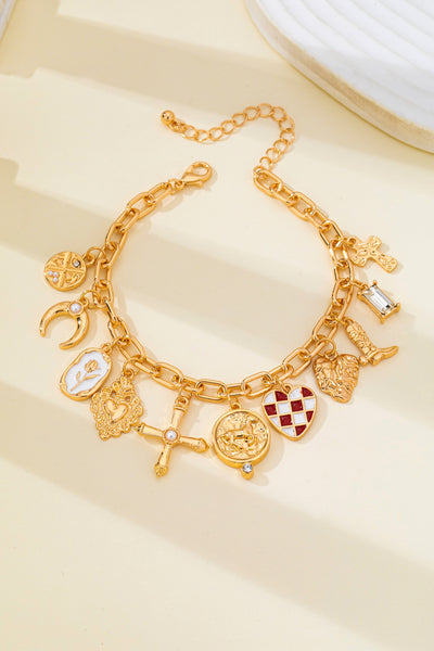 Western Checker Heart Cross Charm Bracelet | 80B1889