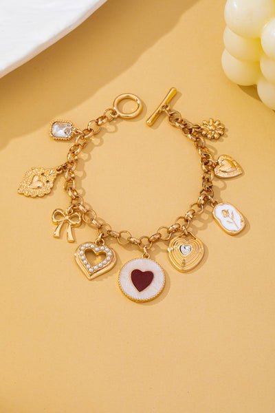 Vintage Enamel Flower Heart Multi Charm Toggle Bracelet | 80B1886