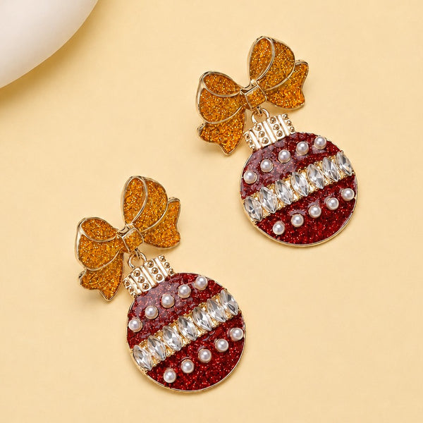 FESTIVE RHINESTONE BOW HOLIDAY EARRINGS | 40E544