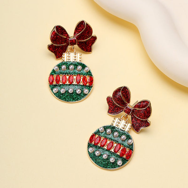 FESTIVE RHINESTONE BOW HOLIDAY EARRINGS | 40E544