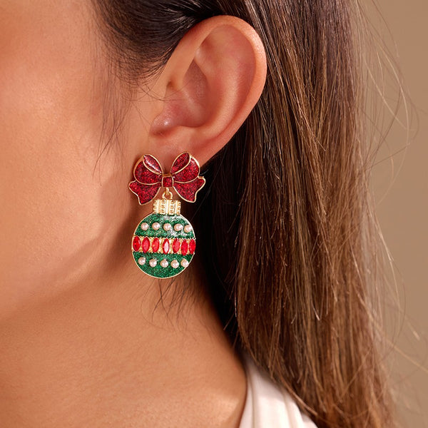 FESTIVE RHINESTONE BOW HOLIDAY EARRINGS | 40E544