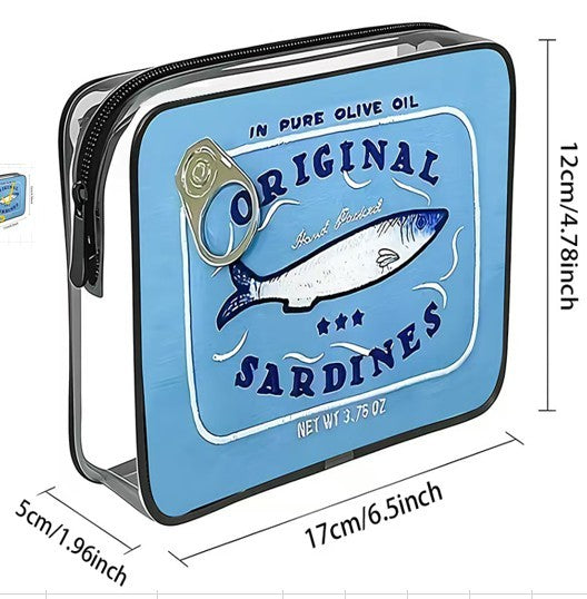 Sardine Tin Graphic Clear Cosmetic Travel Pouch Bag | 40P658