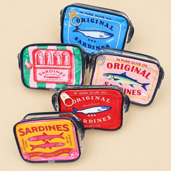Sardine Tin Graphic Clear Cosmetic Travel Pouch Bag | 40P658