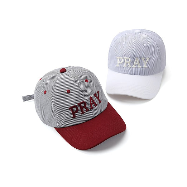 "PRAY" Striped Embroidered Two-Tone Baseball Cap | 40HW760