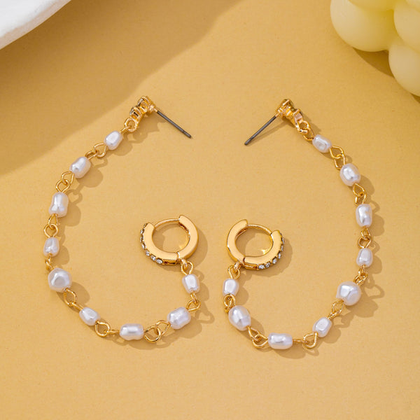 Pearl Chain Double Piercing Drop Earrings | 80E63020