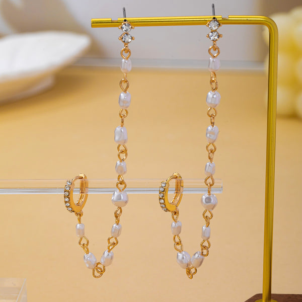 Pearl Chain Double Piercing Drop Earrings | 80E63020