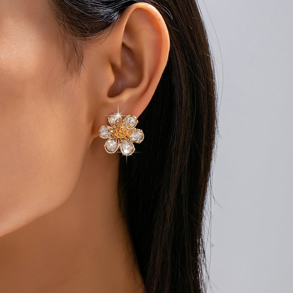 Crystal Glass Flower Statement Stud Earrings | 80E63055
