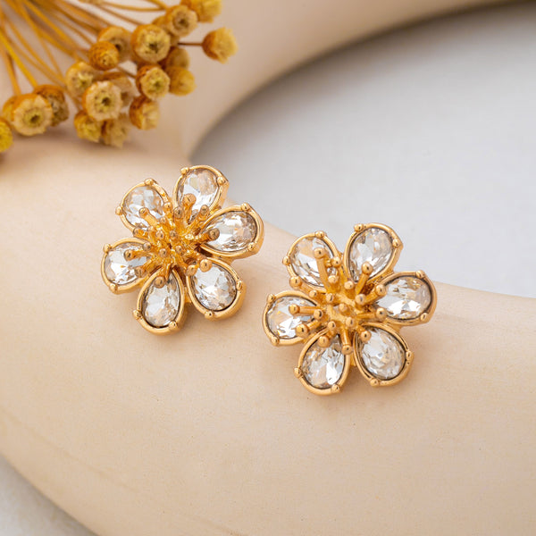 Crystal Glass Flower Statement Stud Earrings | 80E63055