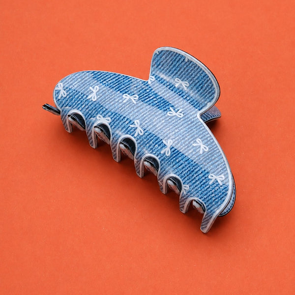 Denim Bow Print Oval Hair Claw Clip | 40H1193