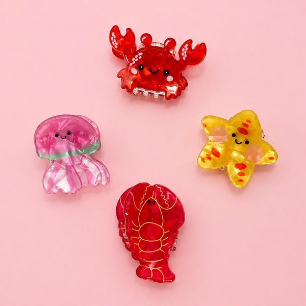 Lobster Crab Starfish Jellyfish Mini Hair Claw Set | 40H1195