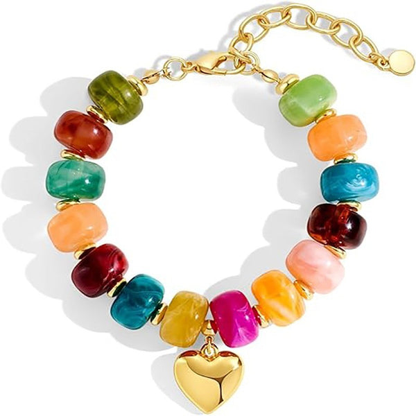 Colorful Resin Beaded Heart Charm Bracelet | 40B5273