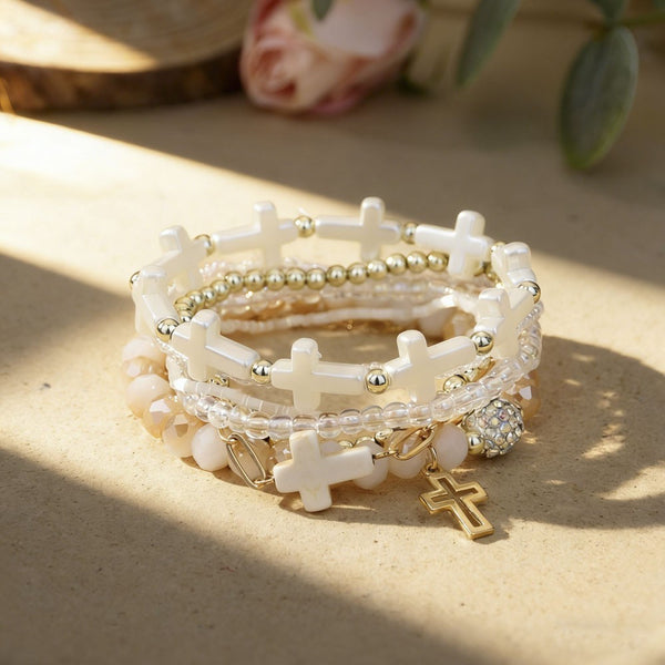 Cross Charm Mixed Beaded Bracelet Set | 40B5275