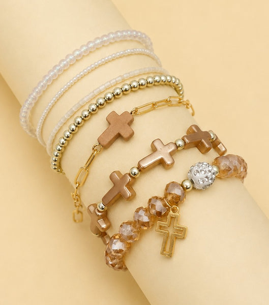 Cross Charm Mixed Beaded Bracelet Set | 40B5275