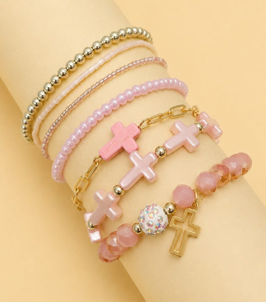 Cross Charm Mixed Beaded Bracelet Set | 40B5275