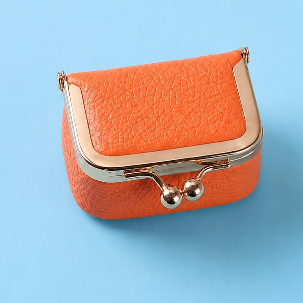 MINI PEBBLED LEATHER KISS LOCK TRAVEL JEWELRY BOX | 40P649