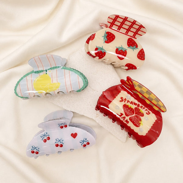 Fruit Print Strawberry Cherry Lemon Hair Claw Clip | 40H1199