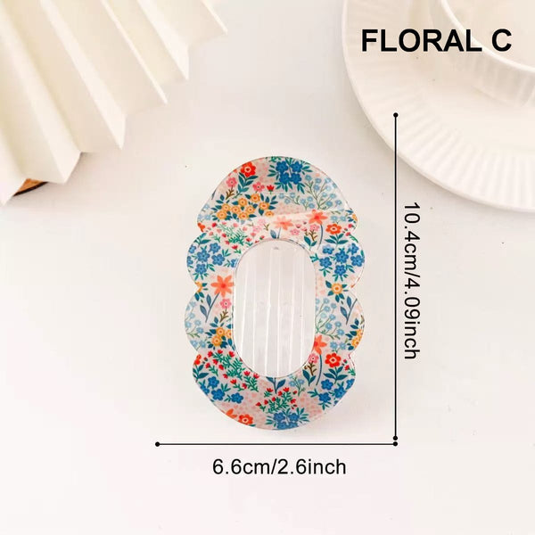Scalloped Edge Floral and Stripe Flat Hair Claw Clip|40H1201