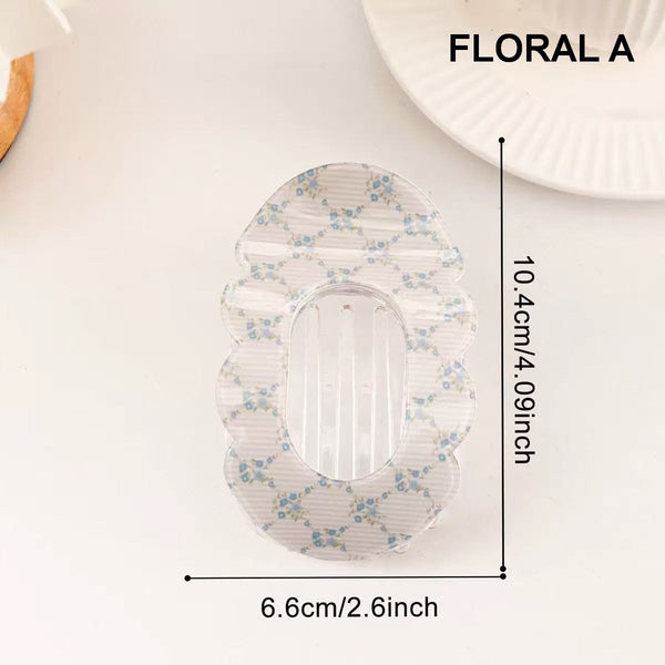 Scalloped Edge Floral and Stripe Flat Hair Claw Clip|40H1201