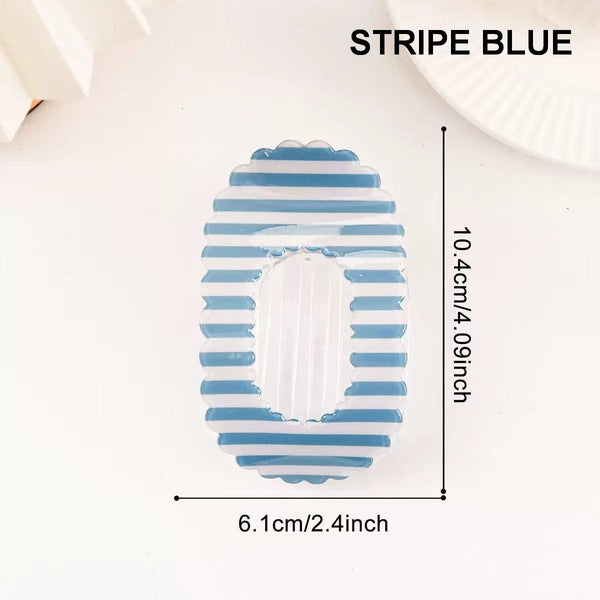 Scalloped Edge Floral and Stripe Flat Hair Claw Clip|40H1201