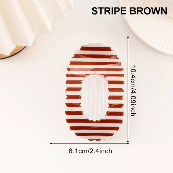 Scalloped Edge Floral and Stripe Flat Hair Claw Clip|40H1201
