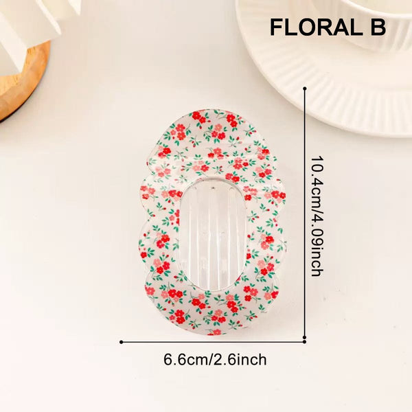 Scalloped Edge Floral and Stripe Flat Hair Claw Clip|40H1201
