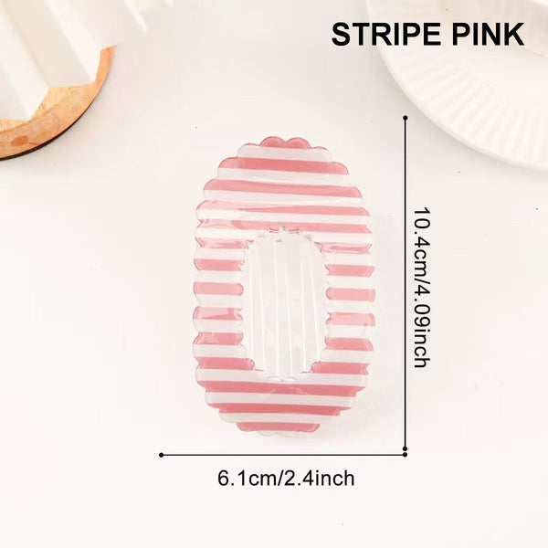 Scalloped Edge Floral and Stripe Flat Hair Claw Clip|40H1201