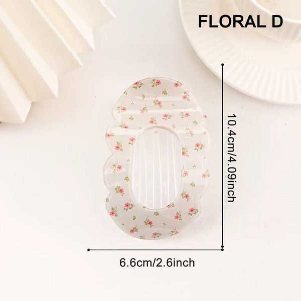 Scalloped Edge Floral and Stripe Flat Hair Claw Clip|40H1201